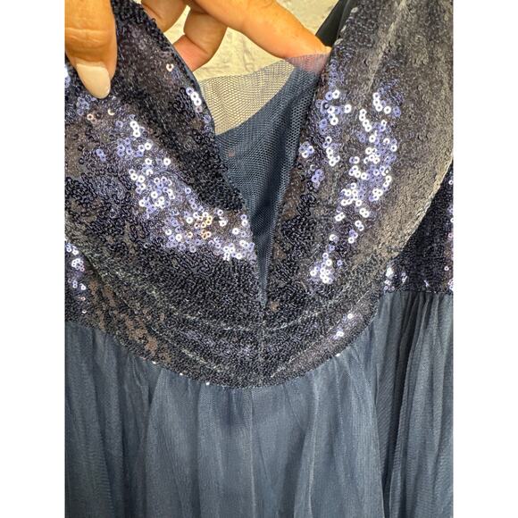 Ever Pretty Navy Sequin & Net Full Length Sleeveless Formal Gown Size 20 - Picture 3 of 5